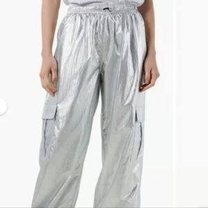 Romwe, Unisex, Silver Metallic, Cargo Pants, Size S, Color Silver
